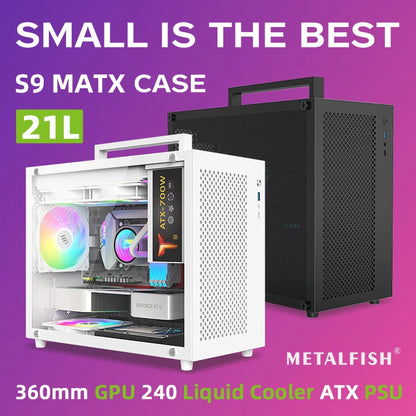 METALFISH S9 MATX Computer Case Gaming PC Chassis Support MATX/ITX/ATX PSU/240 Liquid Cooler/360mm GPU.