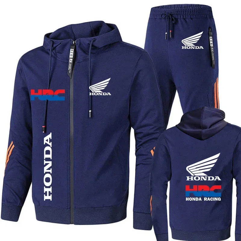 Honda Hoodie Sets Men's Clothing Honda Red Wings And HRC Logo Print Tracksuit Men Autumn Zip Up Hoodies+Pant Sets Men Honda Coat.