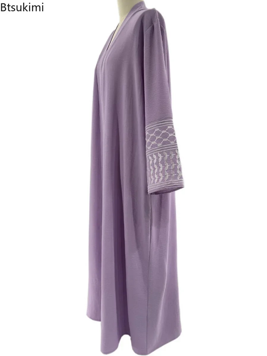 Embroidery Open Modest Kimono Abaya Dubai Luxury Islam Muslim Kaftan Modal Dress Arabic Abayas Women Kebaya Robe Femme Musulmane.