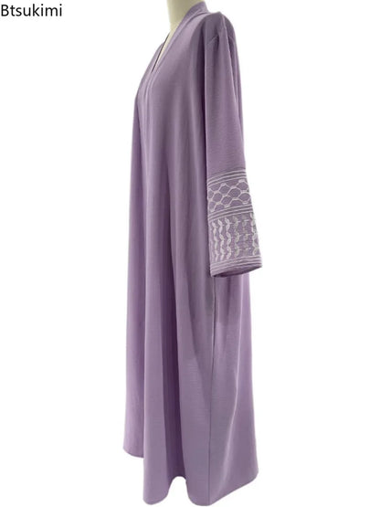 Embroidery Open Modest Kimono Abaya Dubai Luxury Islam Muslim Kaftan Modal Dress Arabic Abayas Women Kebaya Robe Femme Musulmane.
