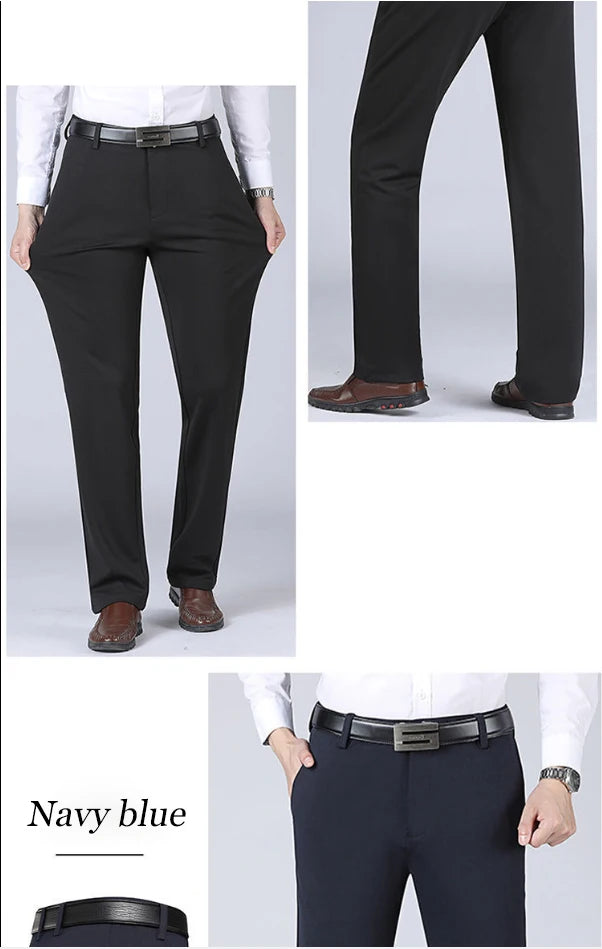 Spring Summer Men's Casual Pants Stretchy Suit Pants Formal Business Trousers Plus Size 46 48 Classic Navy Blue Trousers.