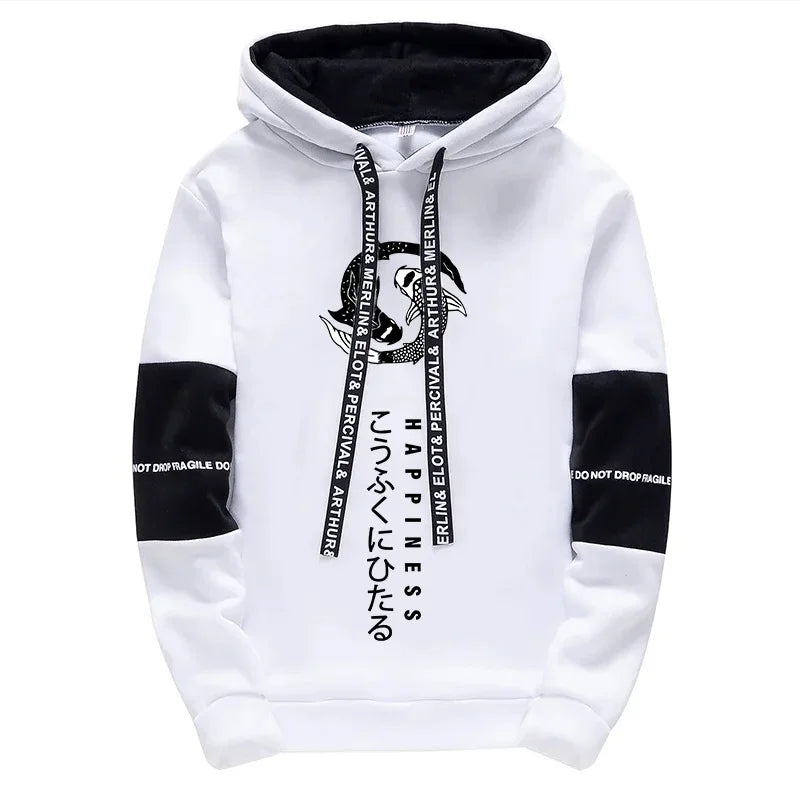 Japanese Fashion Hoodies Sweatpants Men's Hooded Long Sleeved Tracksuit 2pcs Set Harajuku-style All Season Casual Sporty Outfits.
