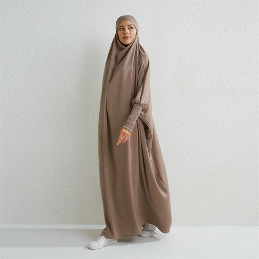 Muslimische Abaya mit Kapuze, Smockärmel, einteiliges Gebetskleid, Damen, Jilbab, islamische Kleidung, Dubai, Saudi-Arabien, schwarze Robe, türkische Bescheidenheit