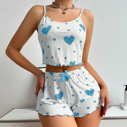 Sexy Herz Druck Pyjama Set Frauen Nachtwäsche Trendy Mode Lounge Tragen Nachtwäsche Zwei Stück Set Homewear Pyjamas