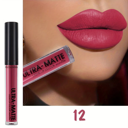 1PC Long-Lasting Matte Lip Gloss Velvet High Pigmented Matte Lip Glaze Liquid Lipstick Daily Party Eye Makeup (12 Colors).