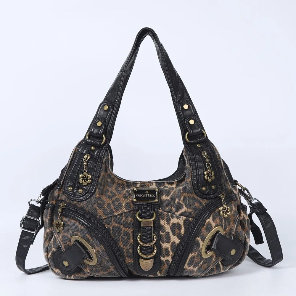 Angelkiss Women Handbags Leopard Shoulder Bag Top-handle Handbag Fashion Satchel Dumpling Shoulder Bag Tote Hobos Large Purse