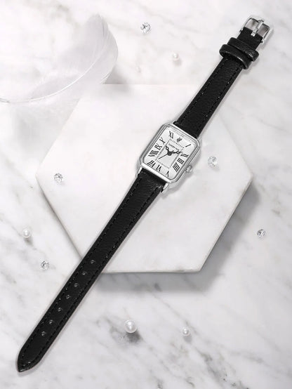 Fashion Rectangle Quartz Wrist Watch for Women Luxury Brand Roman Dial Leather Strap  Ladies Watches Clock.