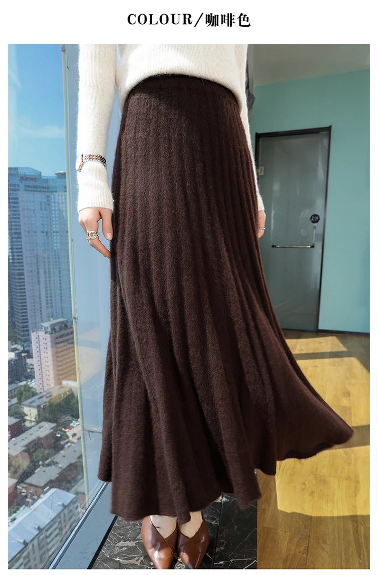 mink cashmere skirt Fashion long dress women A-line skirt autumn winter loose pleated skirt elegant high-waisted skirt ladies