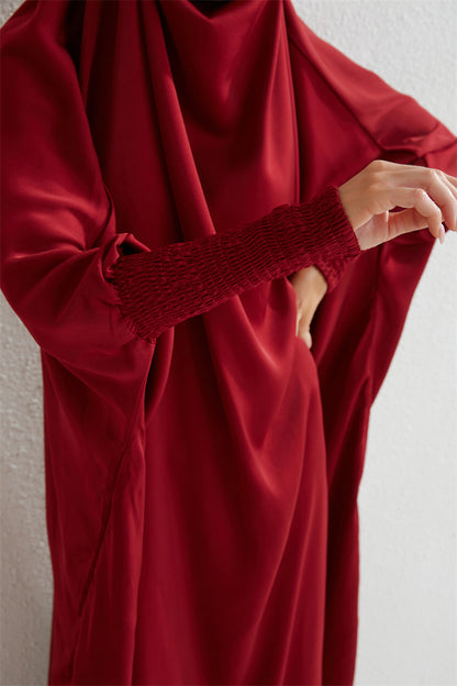 Muslimische Abaya mit Kapuze, Smockärmel, einteiliges Gebetskleid, Damen, Jilbab, islamische Kleidung, Dubai, Saudi-Arabien, schwarze Robe, türkische Bescheidenheit.