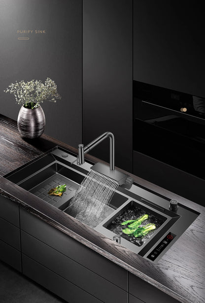 ASRAS high-quality 304 stainless steel multifunctional kitchen sink intelligent food purification large-sized sink nano gray