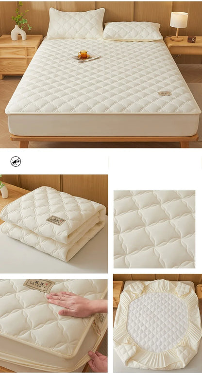Quilted Mattress Cover Single/Double Bedspread Thicken Bed Linen Waterproof Bed Cover Home Soft Bedsheet 매트리스커버 (No Pillowcase).