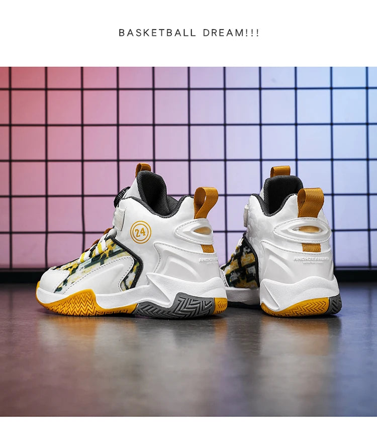 Children's Autumn New Rotary Buckle Mesh Breathable Basketball Shoes Boys Fashion Trend Sneaker Anti Slip Running Footwear 31-40.