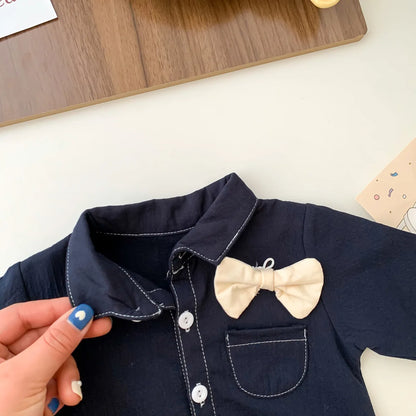Neugeborenen Baby Prinz Sommer volle Hülse Fliege Gentleman Stil Outfits Infant Kinder Overalls Baumwolle Kleidung Mode Bodys
