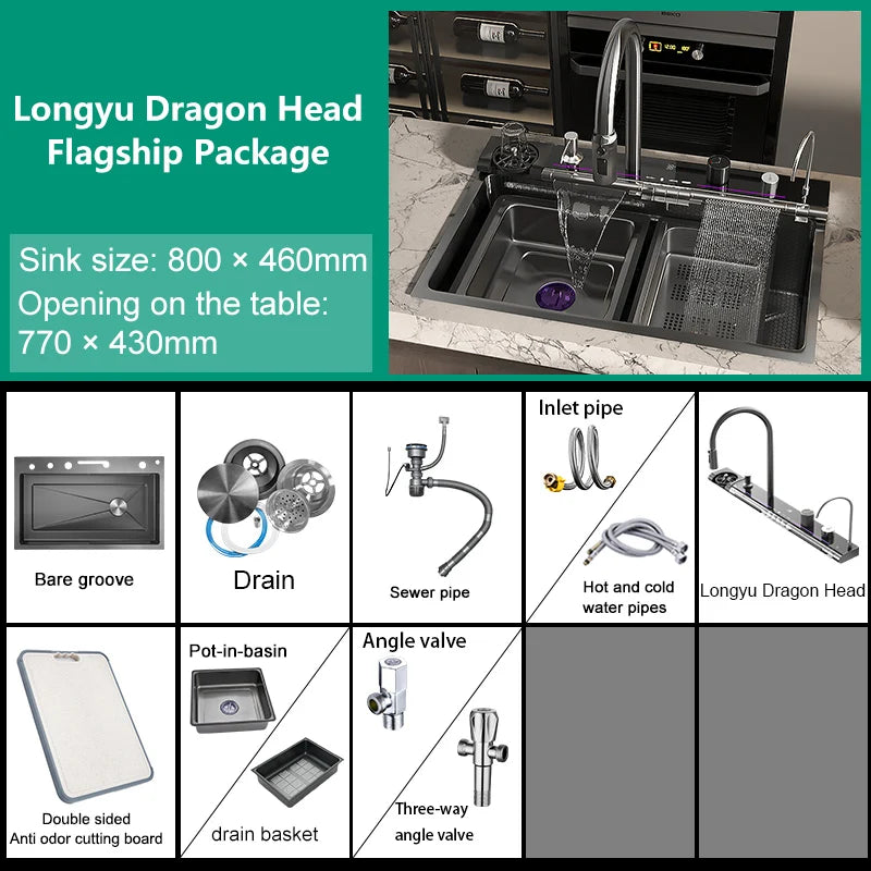 Küchenspüle aus Edelstahl mit Wasserfallprägung, digitales Waschbecken mit einem Schlitz, Waschtank für Wohnungen und Wohnungen