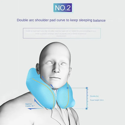 New U-shaped Travel Neck Pillow Elastic Fabric Foldable Inflatable Pillow Press Type Neck Support Cushion Airplane Pillow.