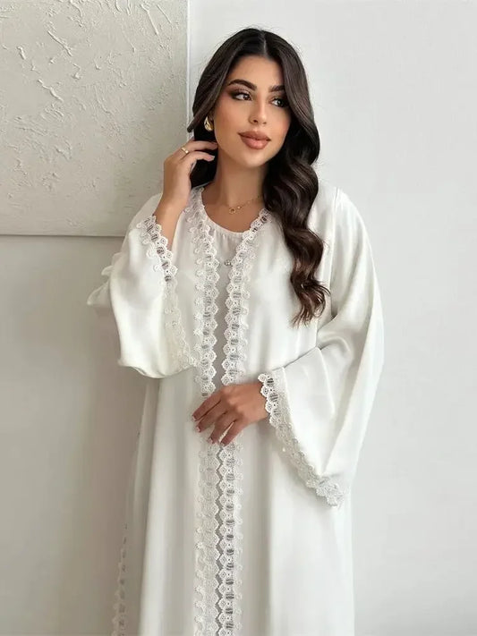 Weißer offener Kimono Abaya Dubai Luxus 2025, muslimische Spitzenabayas für Frauen, Kaftan-Kleid, Kebaya, islamische Kleidung, Robe Femme, Musulmane