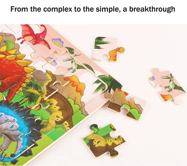New 30 Pieces Wooden Puzzles Cartoon Animal Traffic Tangram Wood 3d Puzzle Montessori Educational Toys for Children Gifts.