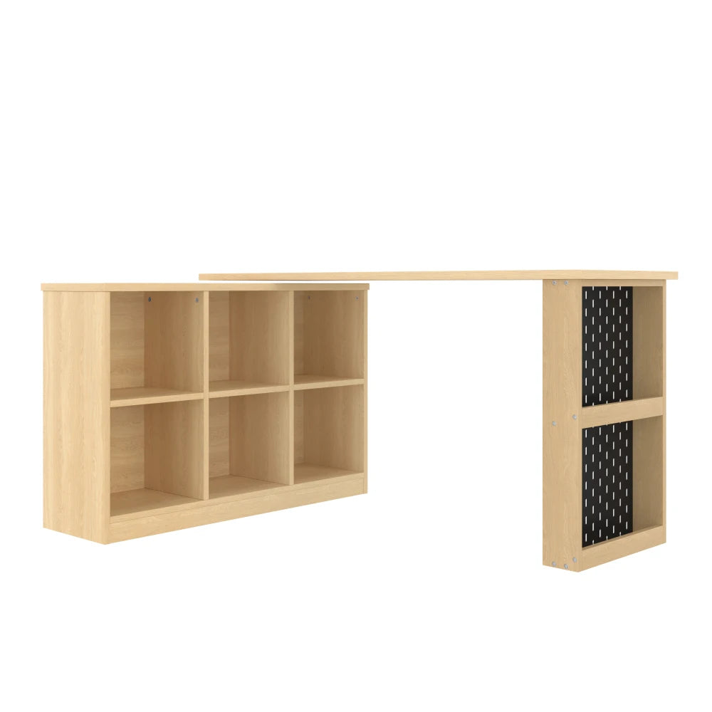 140 x 104 x 75 cm moderner multifunktionaler Büroschreibtisch, sechsfacher Aufbewahrungsschrank + Regal, perforierte Platte + Regal, austauschbare Form