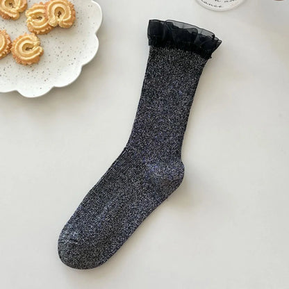 Design Socks For Women Cute Sweet Daily Casual Korean Style Women's Socks Autumn Winter Long Fashion Lace Edge Chaussettes Femme.