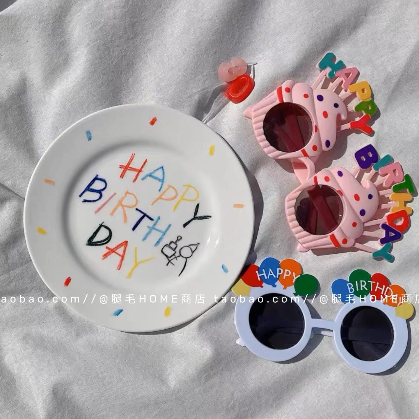 Korean Plate Designer Cute Happy Birthday Tableware Ceramic Coffee Cup Plate Dessert Cake Plate Cup Creative Birthday Gift.