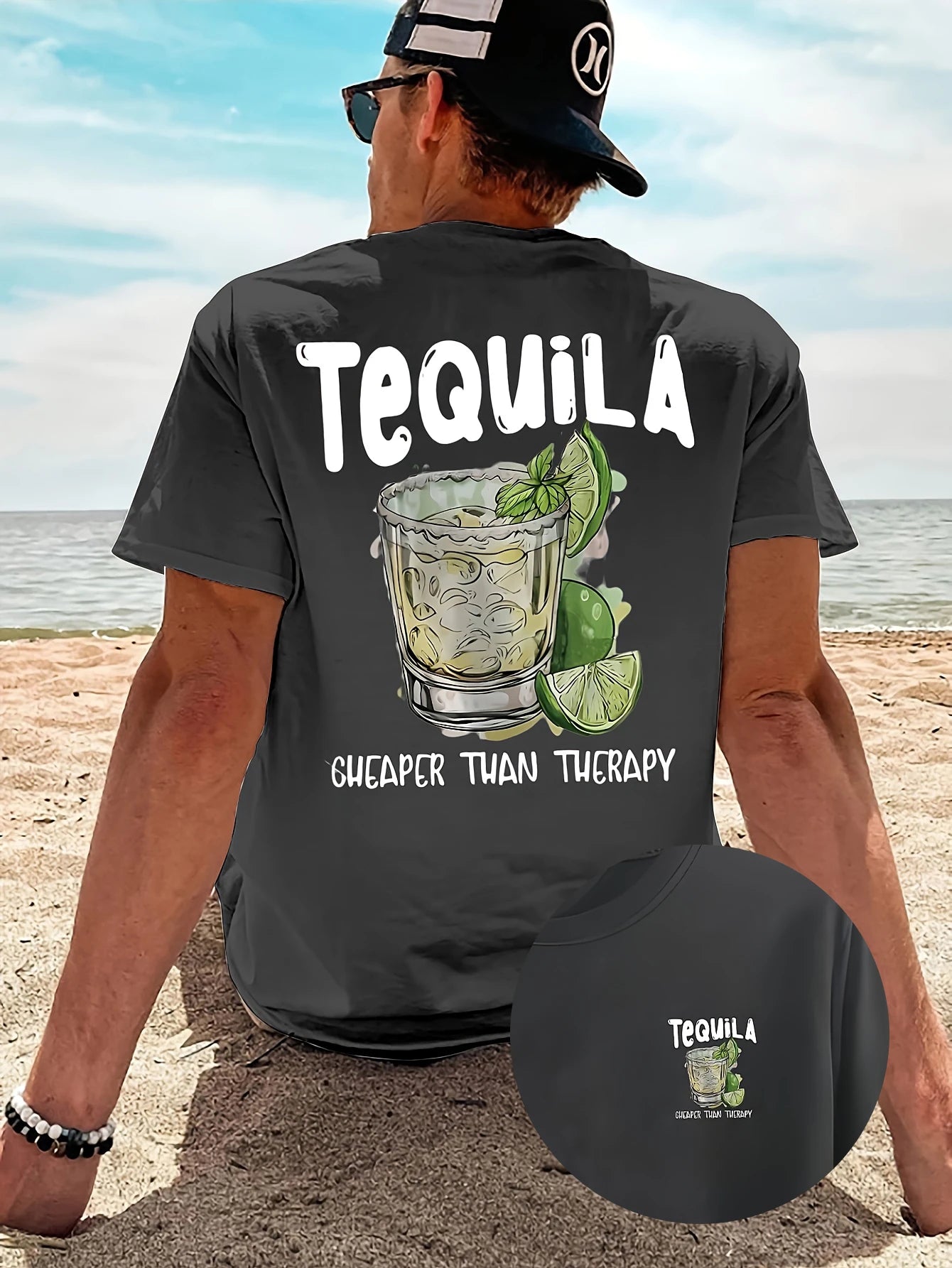 New Summer Tequila Cheaper Than Therapy Meme Graphic Cotton T-shirt For Men Short Sleeve Outdoor Streetwear Casual Unisex Tops.