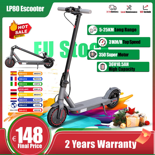 LP80 350W Electric Scooter with Dual Brake 8.5" Anti-skip Tire 25KM Max Range Smart App Electric Scooter 31KM/H 36V10.5A Battery.