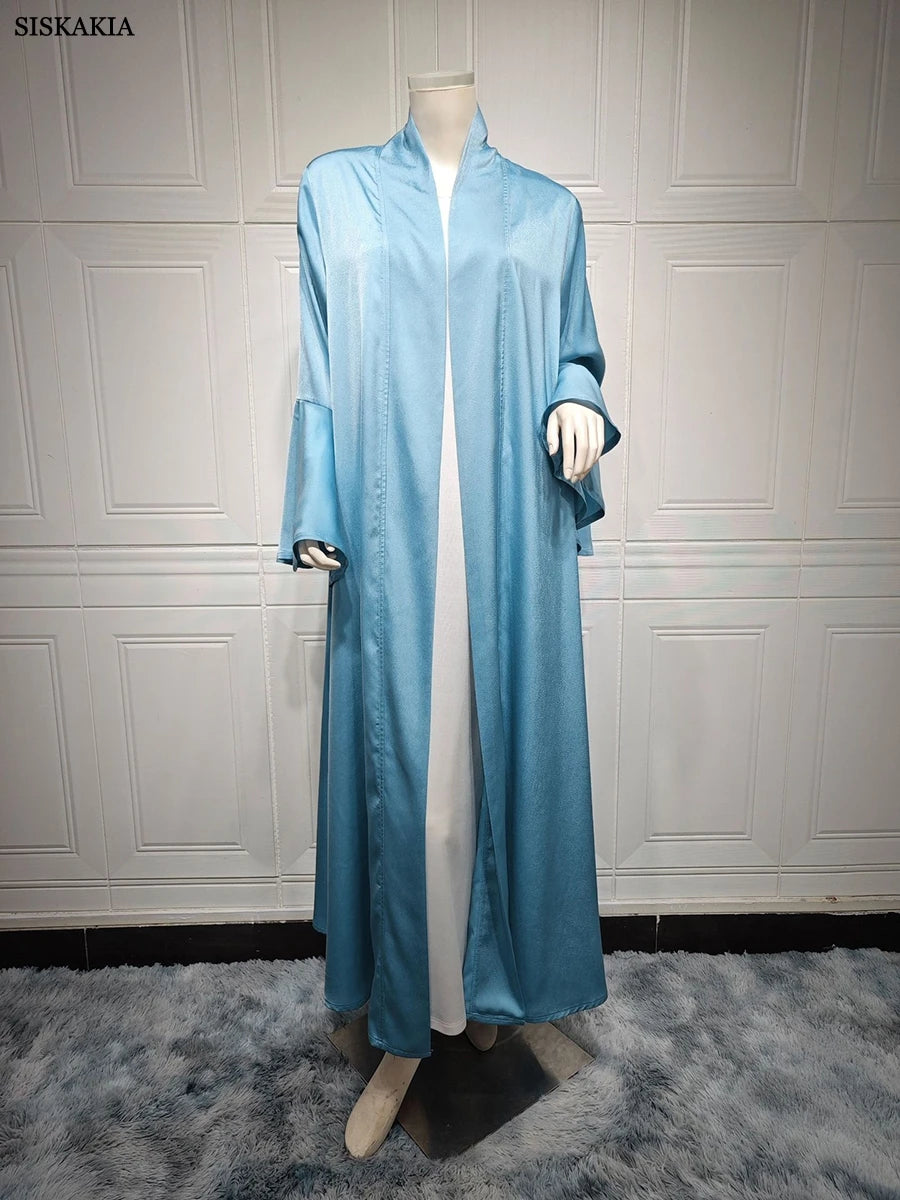 Siskakia Muslim Open Kimono Abaya For Moroccan Women Fashion Ruffle Sleeve Arab Dubai Clothing Jalabiyat Turkey Soft Gulf Robe.
