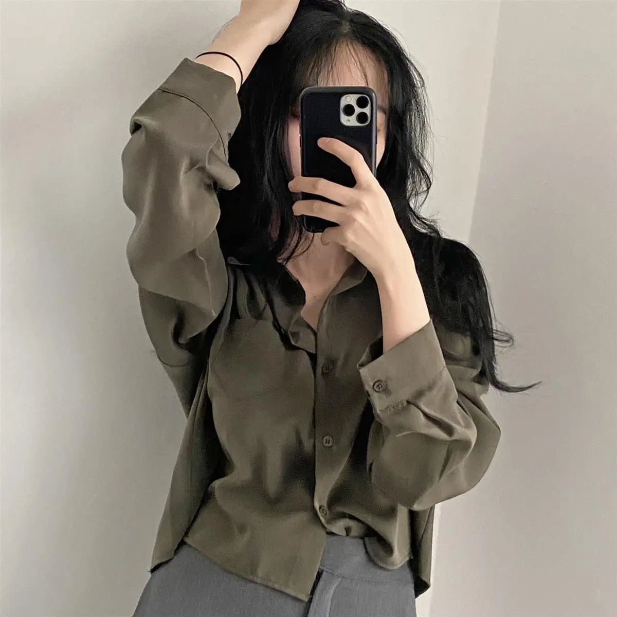 Long Sleeved Shirt And Blouse Simple Single Breasted Loose Casual Solid OL Trend Short Top Simple Elegant Fashion Women Clothes.
