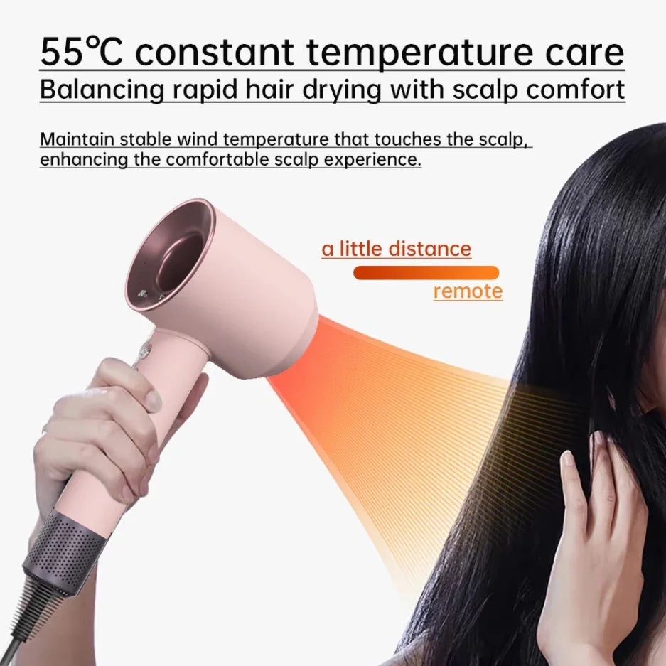 Negative ion hair dryer with high speed and no blades High power silent and quick drying Portable, suitable for home and travel.
