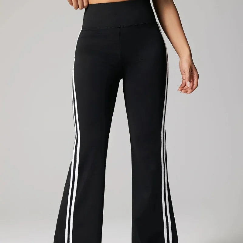 Womens High Waisted Yoga Fitness Leggings American Style Running Butt Lift Stretch Gym Workout Fashion Striped Flared Leggings.