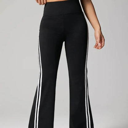 Womens High Waisted Yoga Fitness Leggings American Style Running Butt Lift Stretch Gym Workout Fashion Striped Flared Leggings.