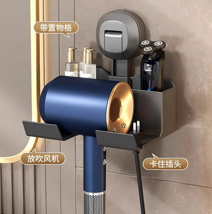 Halterung für Haartrockner, Aufbewahrungsregal mit Saugnapf, ohne Stanztoilette, Aufbewahrungsregal für das Badezimmer, Aufhänger für Haartrockner