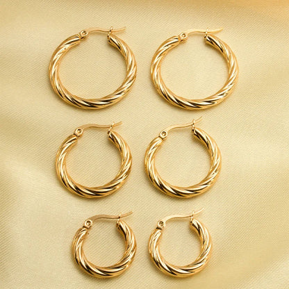 3pair Vintage Twisted Hoop Earrings for Women Gold Plated Stainless Steel Twist Ear Buckle Stackable Circle Hoops Party Jewelry.