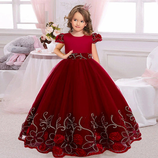 2024 neue Blume Junge Langes Kleid Mädchen Klavier Leistung Kleid Wunderschöne Geburtstag Party Abendkleid 4-12 Jahre Alt karneval Kleidung