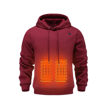 Mens USB Heated Jacket Winter Electric Heating Sweatshirt with Hood Warm Rechargeable Thermal Clothing for Outdoor Sports Skiing.