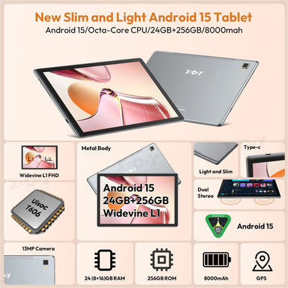 XGODY P60 Pro Android 15  256GB Tablet PC 10 Zoll ultra-klares 90Hz Display 24GB(8+16) 256GB 8000mAh Akku Tablet.
