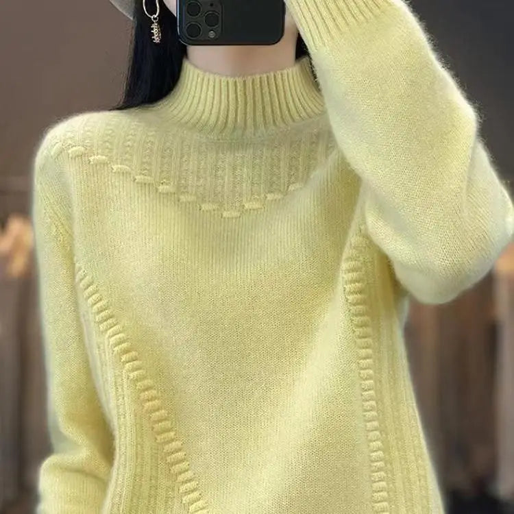 2024 herbst Neue Lose frauen Halb-rollkragen Verdickt Einfarbig Einfache Häkeln Beiläufige Gestrickte Pullover Pullover Top
