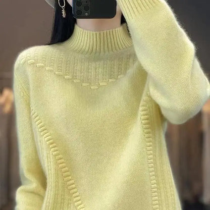 2024 herbst Neue Lose frauen Halb-rollkragen Verdickt Einfarbig Einfache Häkeln Beiläufige Gestrickte Pullover Pullover Top