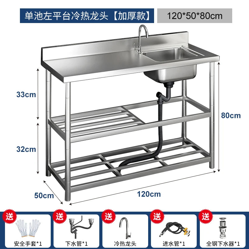 Free Standing Whole Body 100% Stainless Steel 304 Vegetables Wash Basin Kitchen Sink Pool with Bracket and Board