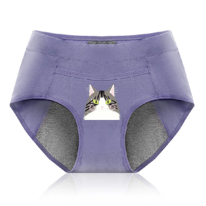 Cotton Menstrual Panties Leak Proof Breathable Cartoon cat Panties Woman Women Girls Physiological Pants Women's Intimates M-XL