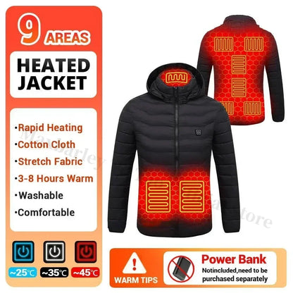 21 Areas Heating Jacket Men Winter USB Electric Heated Coat Functional Self Heating Clothes Outdoor Snow Ski Thick Padded Jacket
