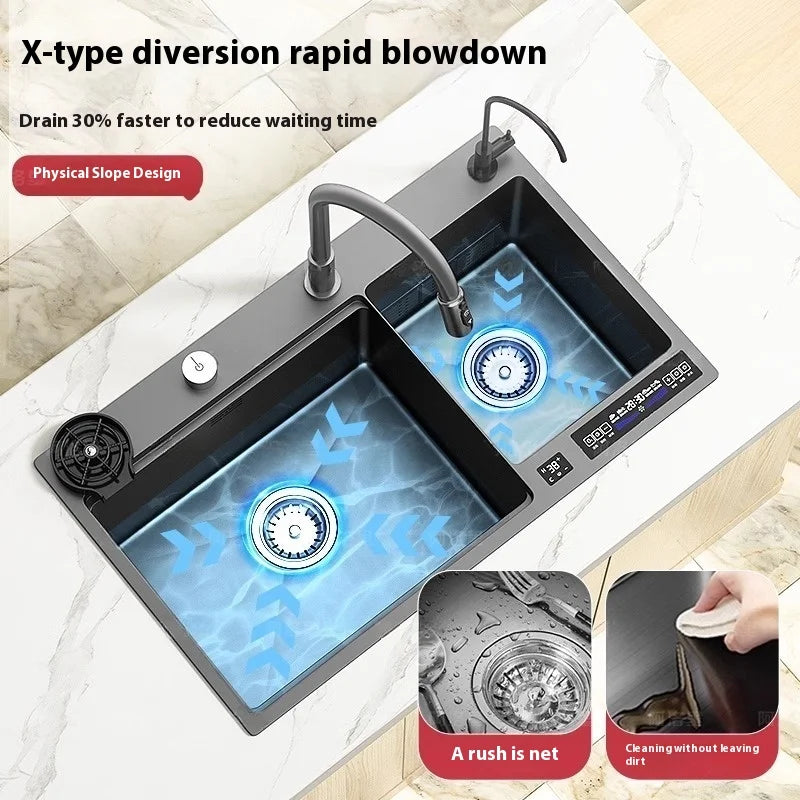 Water Catalyst Stainless Steel Kitchen Sink Multifunctional Smart Double slot Cleaning Ingredients Dishes Kitchen Sink