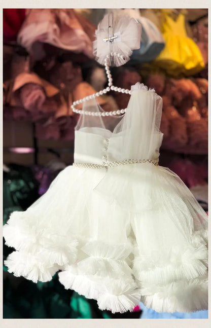 Formales Kleid für Kinder2025Neues weißes ärmelloses Prinzessinnenkleid im europäischen und amerikanischen Stil für Performance-Kostüme für kleine Mädchen