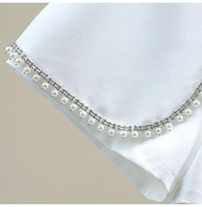 2025 Spring Summer New Simplicity Fashion Diamonds High Waist Shorts Women Clothes Fashion Patchwork Solid Color Wide Leg Pants