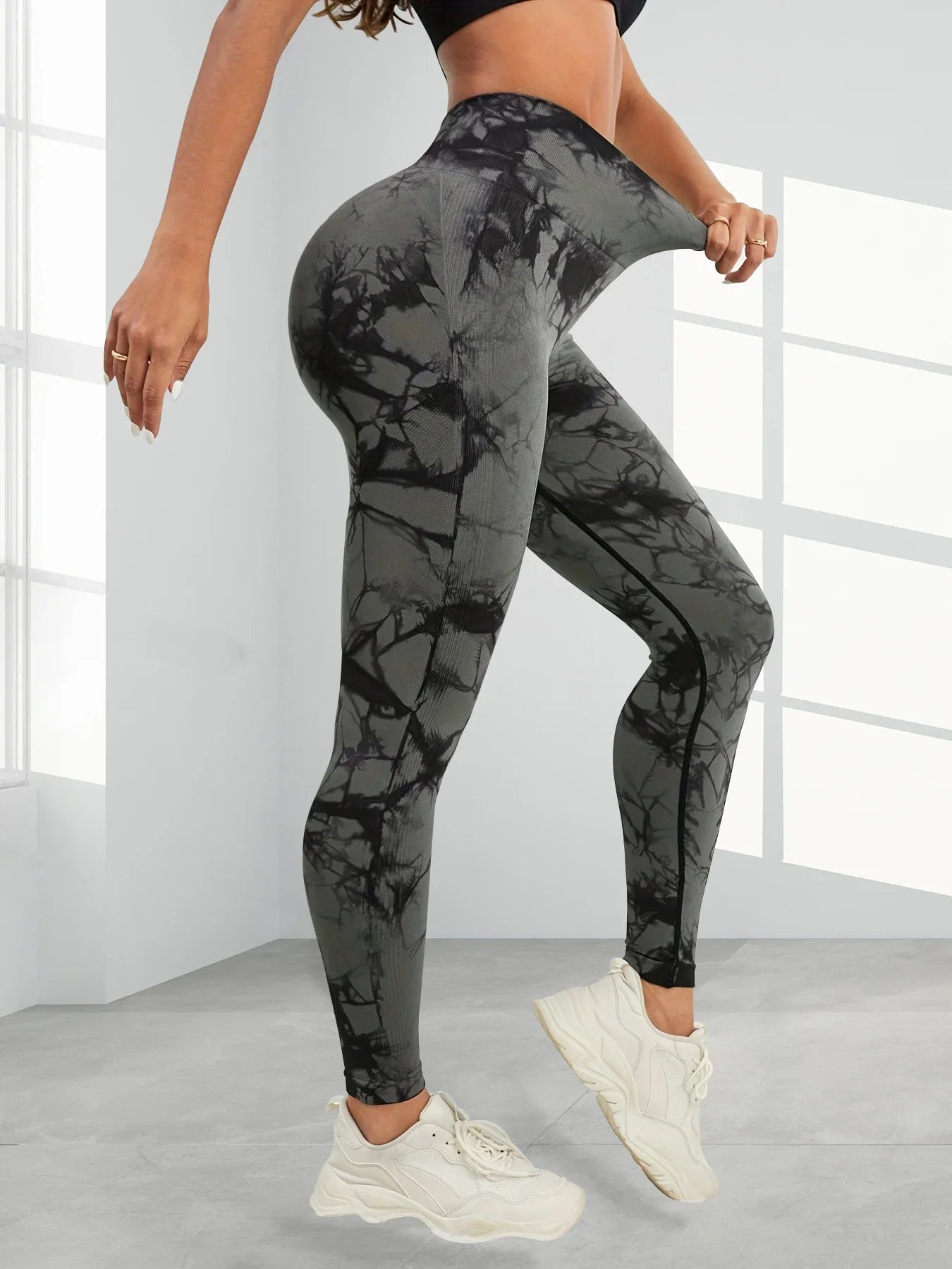 Women's tie-dye high-waist yoga sweatpants tummy control high-elastic fitness running sports leggings sportswear.