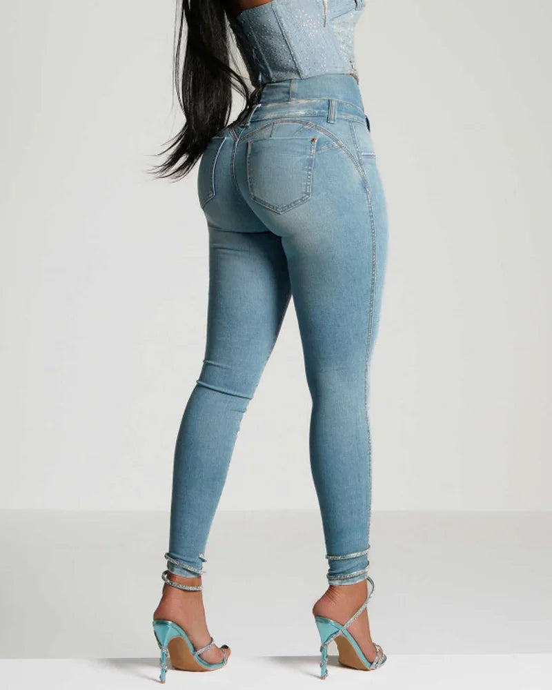 Stretch Skinny Denim Women's Jeans Mid Waist Pants Blue Elastic Slim Pencil Trousers Female Fashion Office Trendy Pants Y2K.