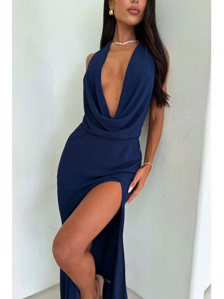 Arctic Cat Sexy Tiefem V-ausschnitt Hohe Schlitz Rückenfreies Party Kleid Für Frauen Elegante Ärmel Schlank Urlaub Strand Sommer Kleidung 2025.