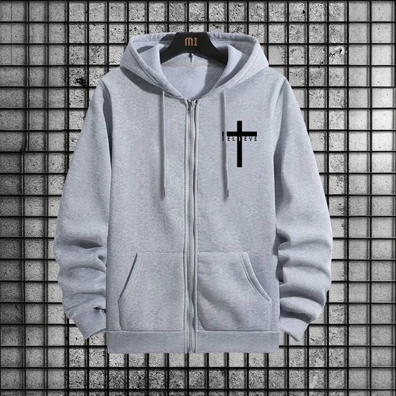 Cross of Christ Mens Hip Hop Tracksuit Set 2025 New 2 Piece Outfit Zipper Hoodie Joggers Urban Streetwear Autumn Winter Fashion.