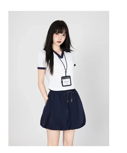 Korean College Style Half-length Shorts Floral Pants White Short-sleeved Set 2025 Versatile New Model Cotton V-neck T-shirt.