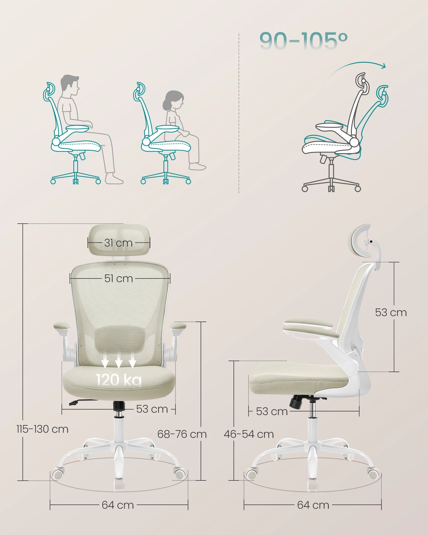 SONGMICS Bürostuhl, ergonomisch, Schreibtischstuhl, Drehstuhl mit Mesh
